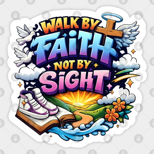 Walk by Faith Not by Sight Christian Typography Art | Inspirational Faith Quote Design Sticker by Anne Lee